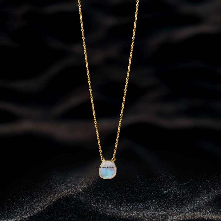 Best Selling Genuine 925 Silver Rainbow Moonstone Healing Crystal Vermeil Eternity Band Dainty Chain Pendant Necklace for Her