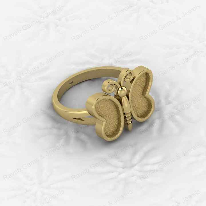 925 Sterling Silver Semi Mount Butterfly Ring Empty Blank for DIY Inlay With Mountain Base Without Stone Keepsake Jewelry