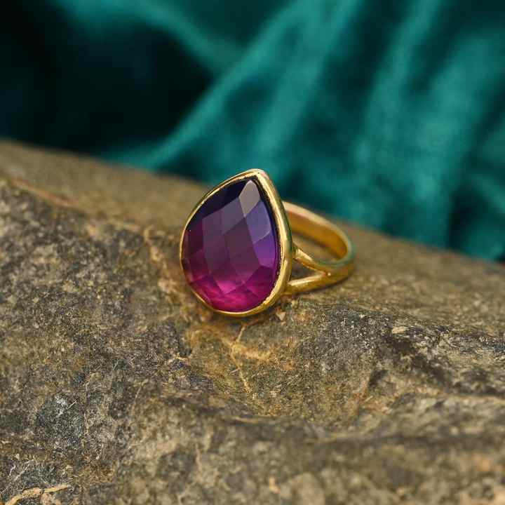 Hot Selling Solid 925 Sterling Silver Bio Color Purple Tourmaline Pear Checker Cut Bezel Setting Ring for Women's Fine Jewelry
