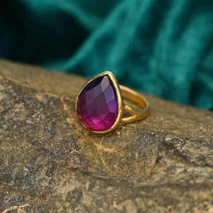 Hot Selling Solid 925 Sterling Silver Bio Color Purple Tourmaline Pear Checker Cut Bezel Setting Ring for Women's Fine Jewelry