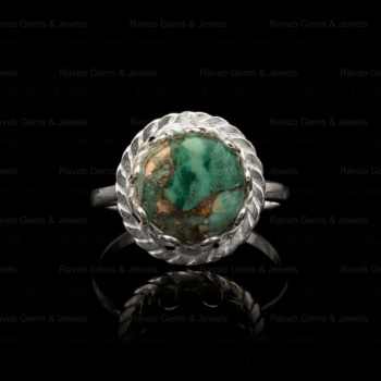 Super Quality 10mm Mohave Chrysocolla Copper Gemstone Gypsy Setting 18k Gold Plated 925 Sterling Silver Dainty Ring for Women