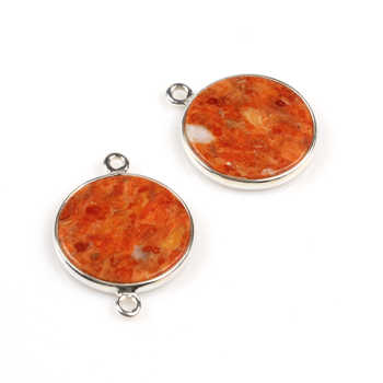 Best Selling Sterling Silver Wholesale Apple Coral Copper Stone Loose 12mm Circle Coin Bezel Charm Connector DIY Jewelry Finding