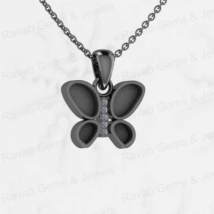 Best Quality 925 Silver With Zircon 12x16mm Butterfly Design Semi Mount Charm Pendant Setting for Keepsake & Breastmilk Jewelry