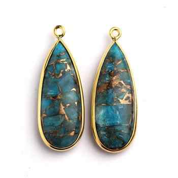 10x25 MM Natural Blue Copper Turquoise Long Pear Shape 925 Sterling Silver Gold Plated Fine Pendants & Charms Necklace Making