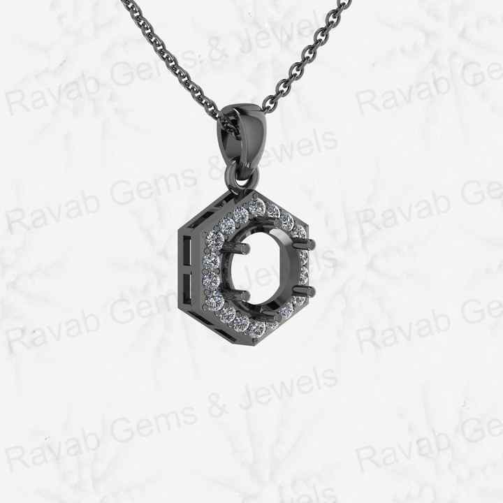 High Quality 925 Silver 8mm Hexagon Semi Mount Charm Pendant With CZ Prong Setting for Stone Set Keepsake DIY Jewelry Findings
