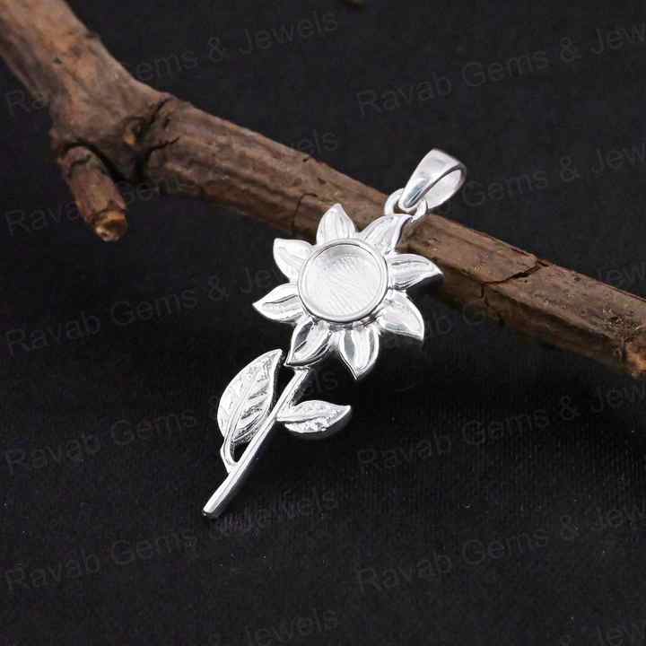Top Quality Handmade 925 Silver 5mm Round Sunflower Semi Mount Blank Charm Pendant Setting Ashes & Resin Work Keepsake Jewelry