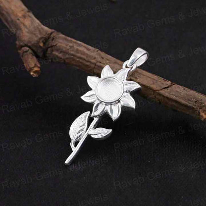 Top Quality Handmade 925 Silver 5mm Round Sunflower Semi Mount Blank Charm Pendant Setting Ashes & Resin Work Keepsake Jewelry