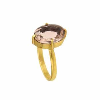 925 Sterling Silver Prong Ring for Women Gold Plated Transparent Pink Crystal Amazing Morganite Quartz Gemstone Jewelry Parties