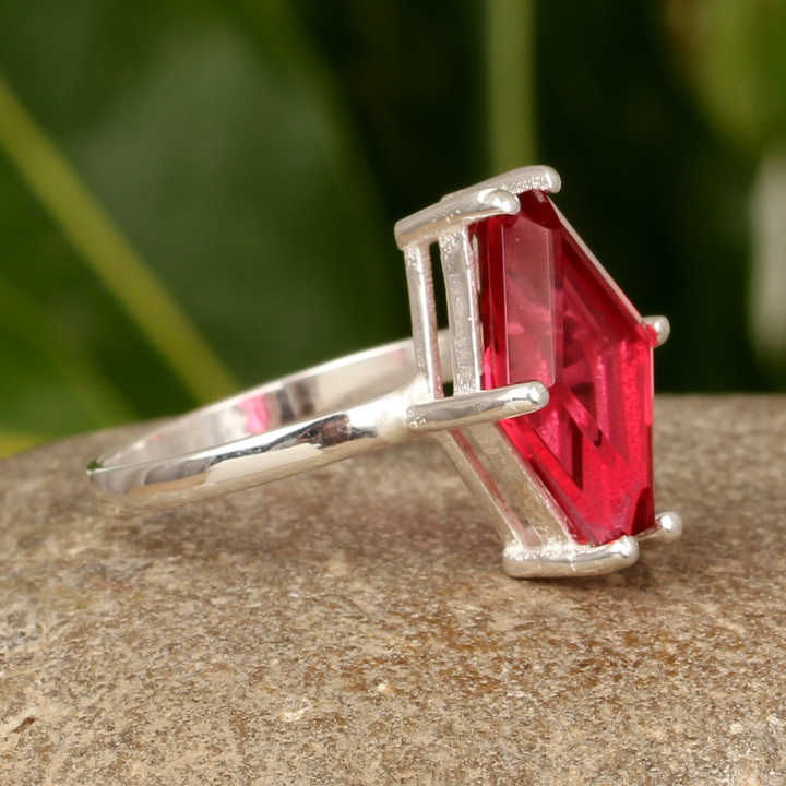New Arrival Handmade 10x20mm Solid 925 Sterling Silver Prong Setting Women's Ring Red Garnet Hydro Quartz for Wedding Party
