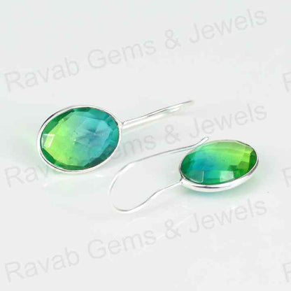Top Quality Solid 925 Sterling Silver Watermelon Tourmaline Quartz Oval Checker Cut Dangle Drop Earring for Women Fine Jewelry