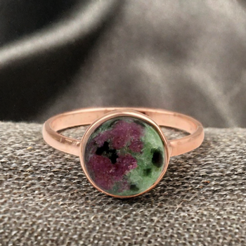 Best Selling 10mm Natural Ruby Zoisite Gemstone Pure 925 Silver Rose Gold Plated Dainty Ring Vintage Unisex Fine Party Jewelry
