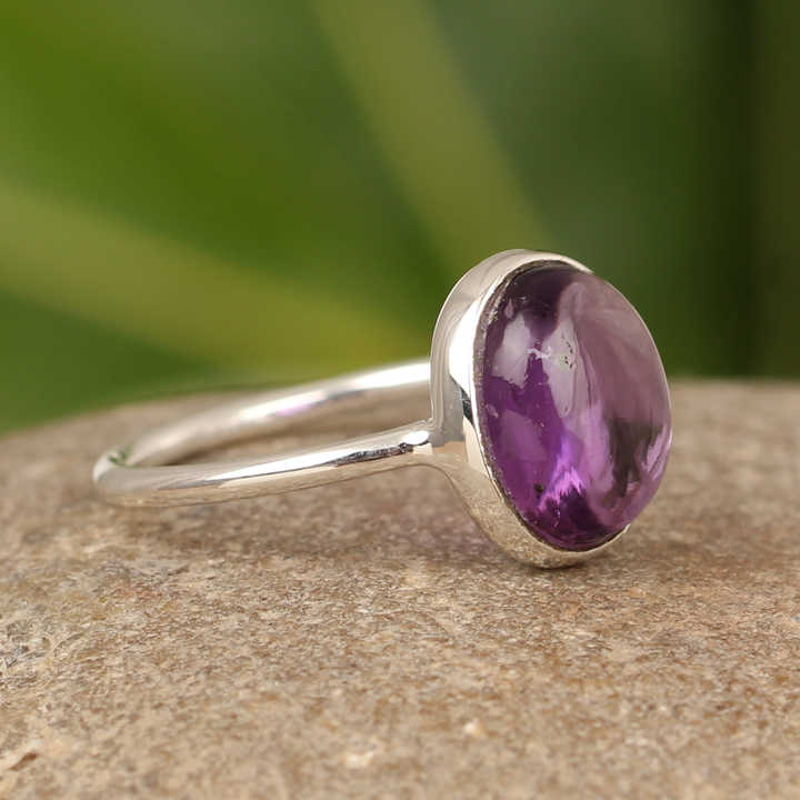 Top Selling Natural Purple Amethyst Oval 10x14mm Smooth Cab Solid 925 Sterling Silver Womens Fine Quality Handmade Ring