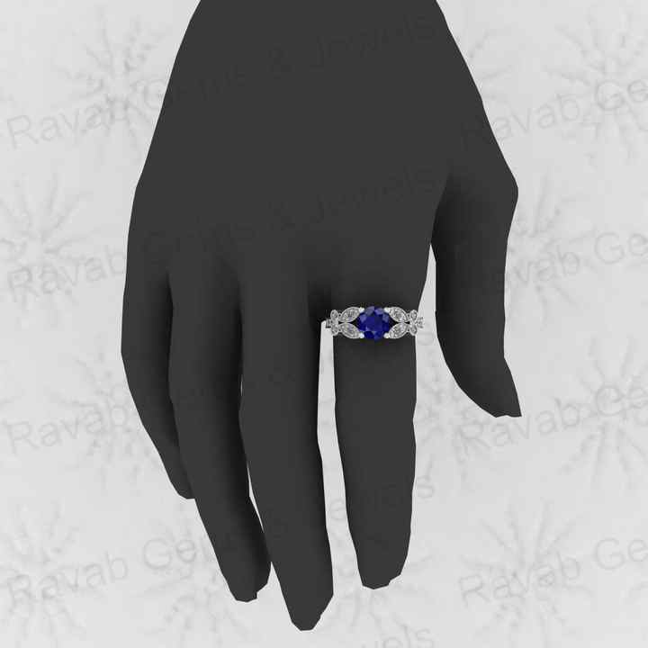 Beautiful Genuine 925 Silver Round Cut Blue Sapphire Quartz With CZ Gold Vermeil Eternity Prong Women Designer Ring Fine Jewelry