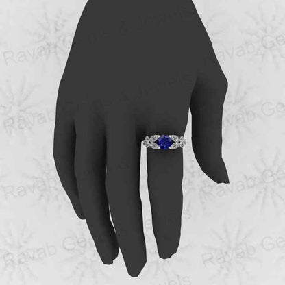Beautiful Genuine 925 Silver Round Cut Blue Sapphire Quartz With CZ Gold Vermeil Eternity Prong Women Designer Ring Fine Jewelry