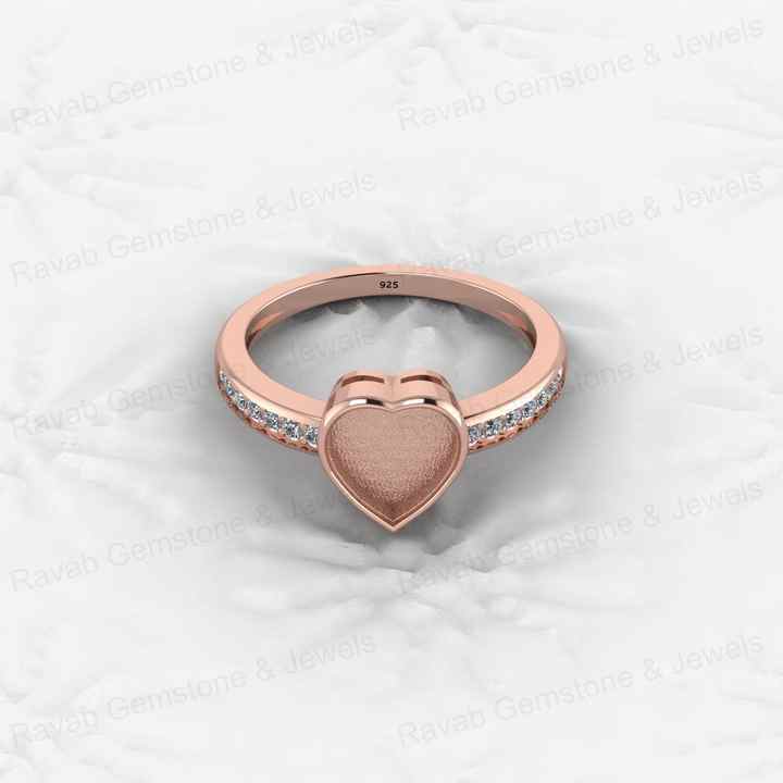 High Quality Genuine 925 Silver 8mm Heart With CZ Semi Mount Blank Setting for Proposal Rings Breastmilk Keepsake Women Jewelry