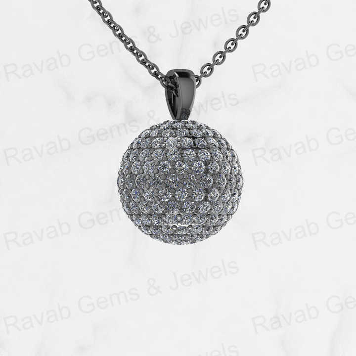 New Arrival Solid 925 Sterling Silver 13mm Ball Round With Micro Pave Zircon Diamond Disco Pendant Necklace Keepsake Jewelry
