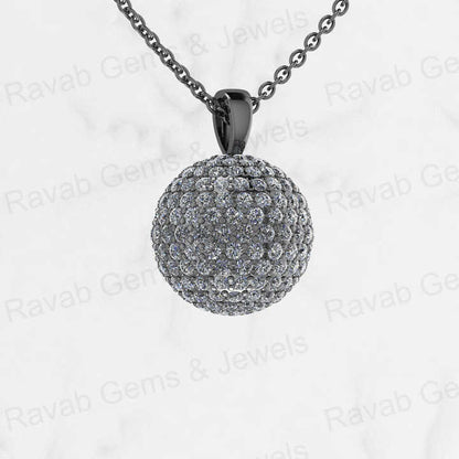 New Arrival Solid 925 Sterling Silver 13mm Ball Round With Micro Pave Zircon Diamond Disco Pendant Necklace Keepsake Jewelry