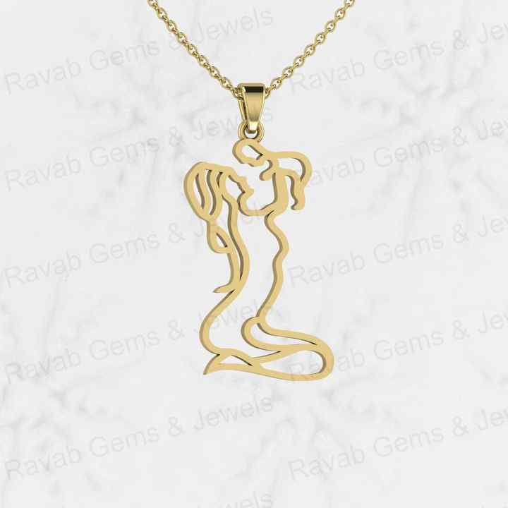 Top Quality Solid 925 Sterling Silver Mother Holding Baby Outline Art Setting Pendant for Women's Fine Attractive Necklaces
