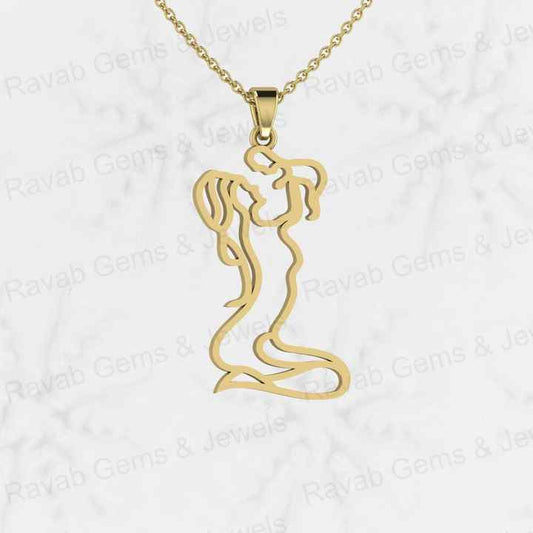 Top Quality Solid 925 Sterling Silver Mother Holding Baby Outline Art Setting Pendant for Women's Fine Attractive Necklaces