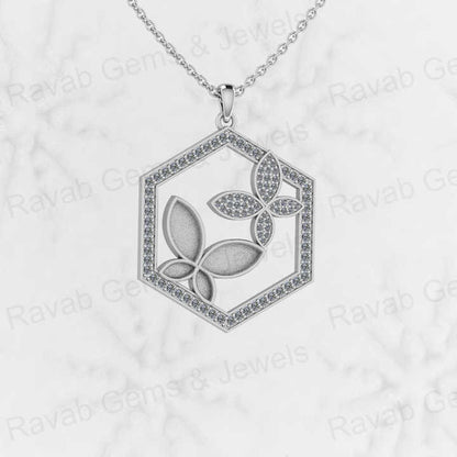Top Selling 925 Sterling Silver 26mm Chunky Hexagon Butterfly Semi Mounting Charm Pendant Setting for Resin & Ashes Keepsake