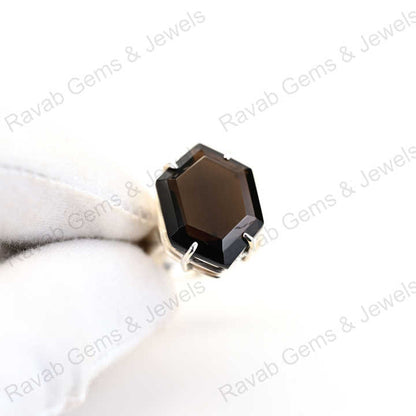 Hot Selling Solid 925 Sterling Silver Natural Black Onyx Hexagon Shape Prong Ring for Women Fine Handmade Gifted Jewelry