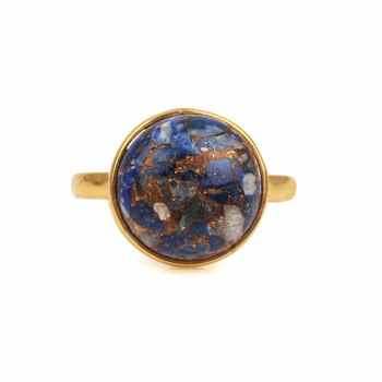 Hot Selling Unisex 12mm Lapis Lazuli Copper Gemstone Bezel 18k Gold Plated Handmade Dainty Ring for Latest Parties Design