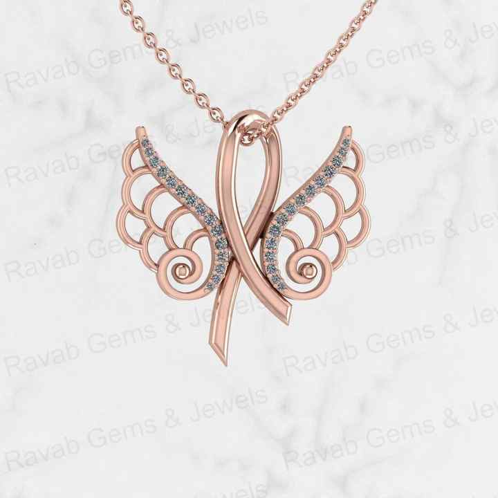 Hot Selling Solid 925 Sterling Silver 24x24mm Angel Wing & Bow Design Prong Setting CZ Pendant Pendant for Women Fine Necklace