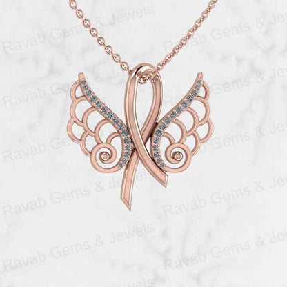 Hot Selling Solid 925 Sterling Silver 24x24mm Angel Wing & Bow Design Prong Setting CZ Pendant Pendant for Women Fine Necklace