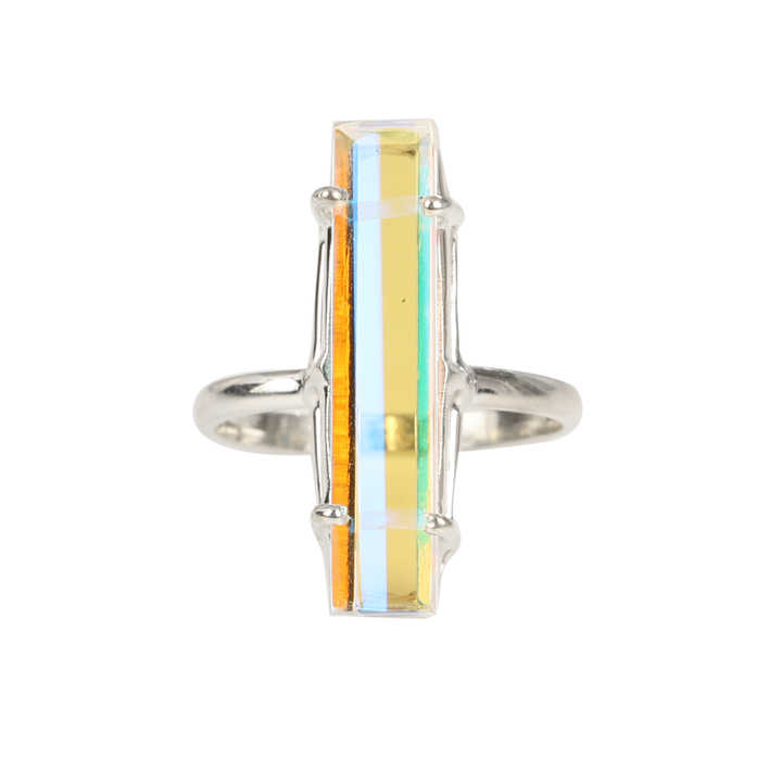 Premium Quality Beautiful Rainbow Mystic Quartz Gemstone Prong Setting Sterling Silver Rectangle Baguette Handmade Jewelry
