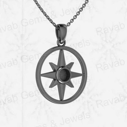 Genuine Solid 925 Silver North Star Compass Blank Bezel Charm Pendant Setting for Components Handmade Memorial Jewelry Findings