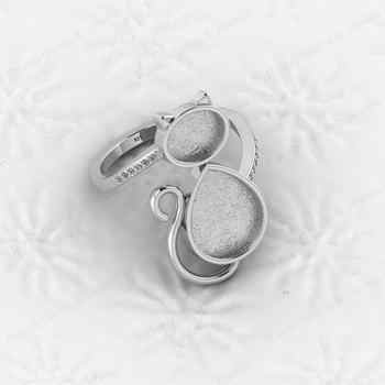 Genuine 925 Sterling Silver Semi Mount Ring Pear Oval CZ Cat Logo Personal Pet Good Resin Ashes Jewelry Jewelry Findings