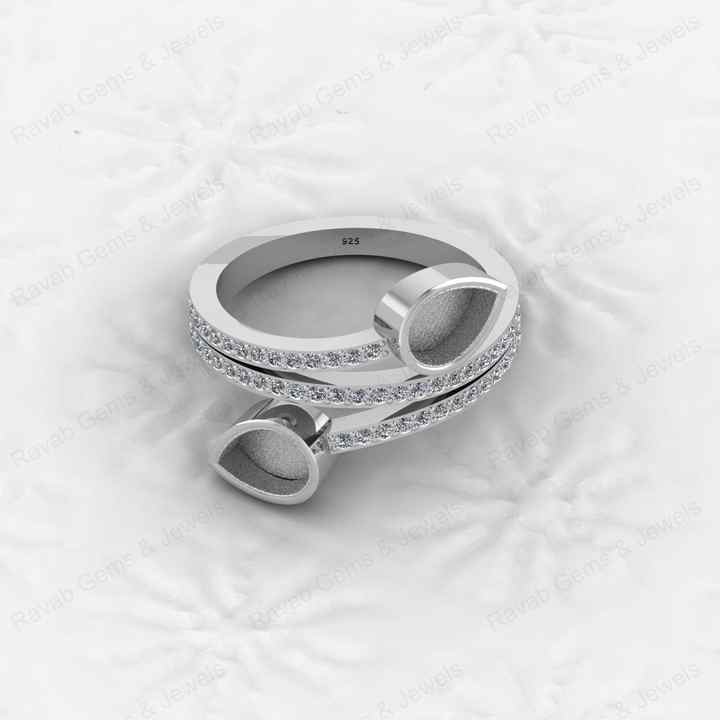High Quality 925 Solid Silver 7x5mm Pear Blank Bezel Base Ring Gemstone CZ Setting DIY Breast Milk Ashes Resin Keepsake Jewelry