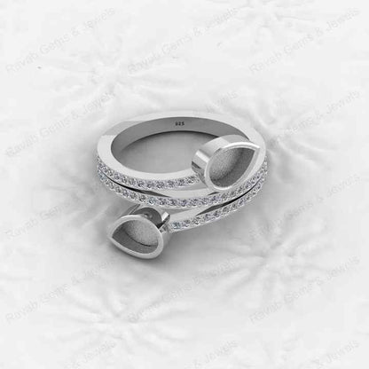 High Quality 925 Solid Silver 7x5mm Pear Blank Bezel Base Ring Gemstone CZ Setting DIY Breast Milk Ashes Resin Keepsake Jewelry