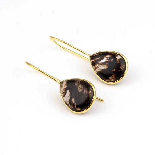 18K Gold Dainty Teardrop Earrings 12x16mm Black Cherry Synthetic Quartz Waterproof Fine Sterling Silver Gift for Anniversary
