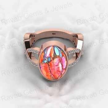 Top Selling 925 Sterling Silver Fine Ring Spiny Oyster Turquoise Gemstone Bezel Setting With CZ for Wedding Cocktail Parties