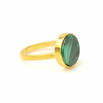 Top Selling 12mm Genuine Malachite Flat Gemstone Jewelry 18k Gold Plated Sterling Silver Handmade Beautiful Dainty Ring for Her