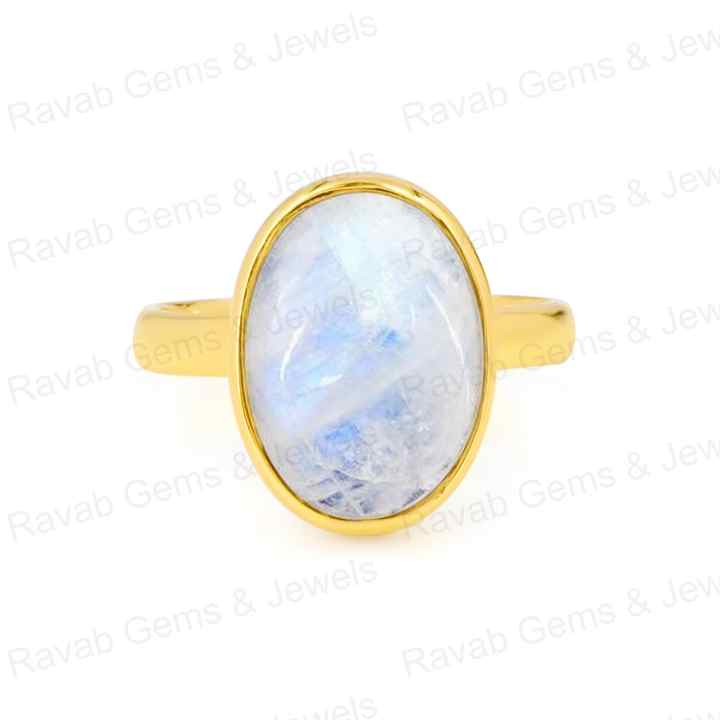 Handmade 10x14mm Oval Cut Natural Rainbow Moonstone Healing Crystal Vermeil 925 Silver Eternity Band Ring Fine Jewelry For Women