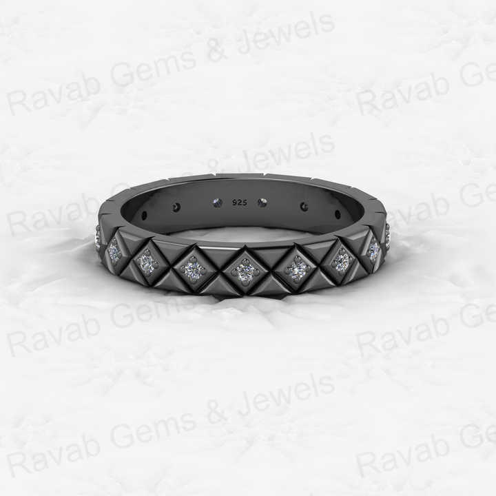 Best Selling 925 Sterling Silver Square Checker Patterned Vermeil Round Cut Brilliant Eternity Band Ring for Fine CZ Jewelry