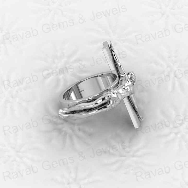 Hot Selling 925 Sterling Silver Crucifix Spiritual Catholic Faith Emblem Jesus Cross Christ Ring Personalized Men's Fine Jewelry