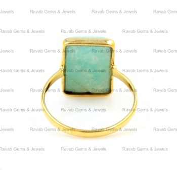 18K Gold Plated Boho Style Handmade Fine Sterling Silver Wedding Anniversary Ring 12x16mm Natural Amazonite Smooth Parties