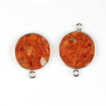 Best Selling Sterling Silver Wholesale Apple Coral Copper Stone Loose 12mm Circle Coin Bezel Charm Connector DIY Jewelry Finding
