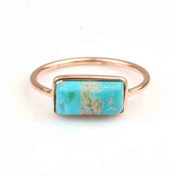 8x16mm Genuine Kingman Blue Arizona Turquoise Ring Fine Sterling Silver With Rose Gold Plating Timepieces Jewelry for Women