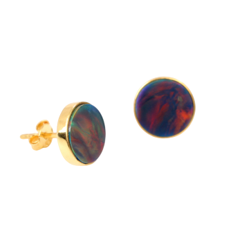Highly Recommended 12mm Flat Solid 925 Sterling Silver 18K Gold Filled Handmade Women's Stud Earrings Black Fire Opal High Fine