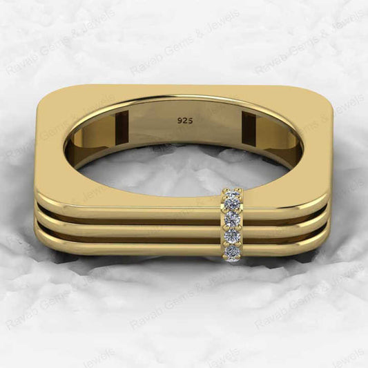 Best Selling Solid 925 Silver 18K Gold Vermeil Eternity Band Men's Chunky Ring Square Striped Design Personalized Fine Jewelry