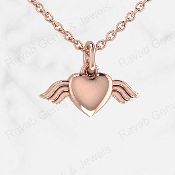 Beautiful Valentines Love Day 925 Silver 11mm Angel Wing Heart Shape Women Charm Pendant Necklace Personalized Fine Jewelry