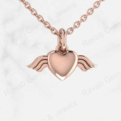 Beautiful Valentines Love Day 925 Silver 11mm Angel Wing Heart Shape Women Charm Pendant Necklace Personalized Fine Jewelry
