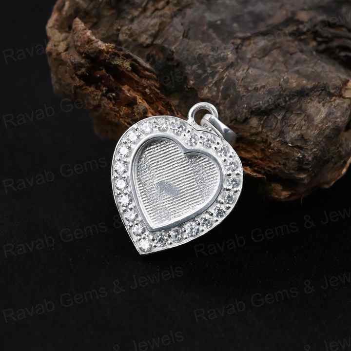 High Quality 925 Silver 10mm Heart With Surrounded CZ Semi Mounting Blank Base Charm Pendant Setting Breastmilk Keepsake Jewelry