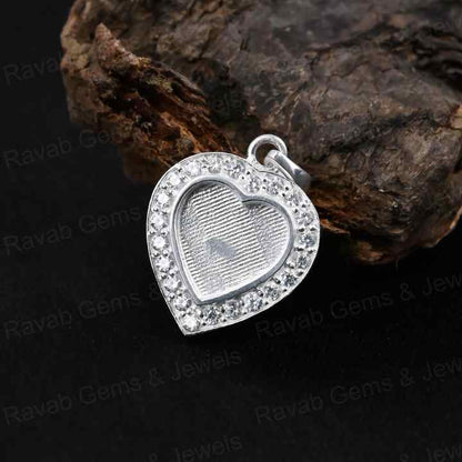 High Quality 925 Silver 10mm Heart With Surrounded CZ Semi Mounting Blank Base Charm Pendant Setting Breastmilk Keepsake Jewelry
