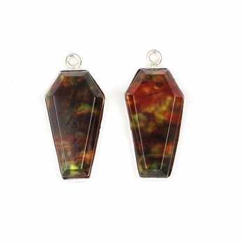 Best Selling 925 Sterling Silver 10x17mm Coffin Shape Multi Fire Ammolite Quartz Gemstone Bezel Set Gold Charm Pendant Necklace