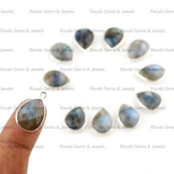 Best Selling 12x16mm Pear Shape Natural Labradorite Gemstone Bezel Pendant Fine Sterling Silver Necklace Charm for Gift